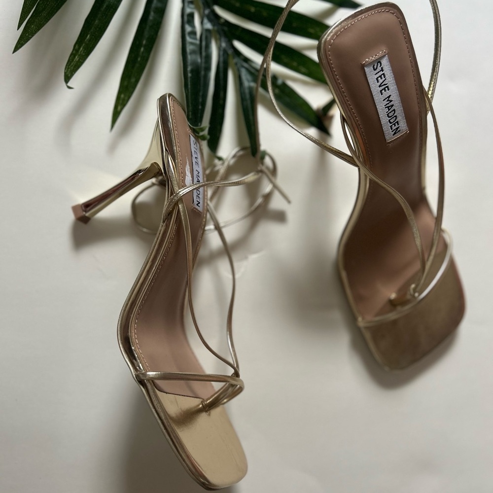 Steve Madden Gold Strappy Heels - Picture 3 of 9